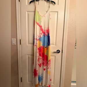 Colorful Splatter Maxi Dress Medium w/Pockets